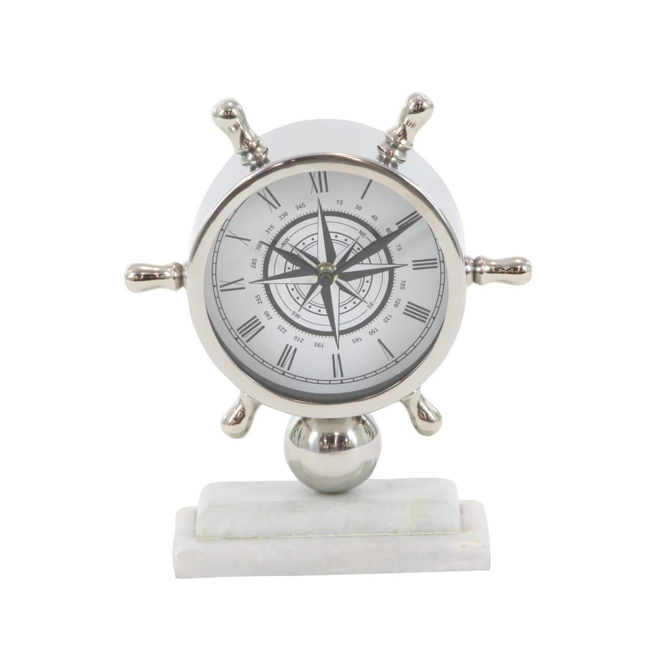 9" Silver Stainless Steel & Ceramic Boat Helm Clock